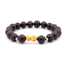 Load image into Gallery viewer, 18K Gold Dragon Pixiu Piyao Lucky Charm Beads Bracelet Gemstones Garnet 8mm - Rafant
