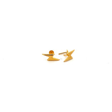 Load image into Gallery viewer, 18K Gold Earrings Stud Screw Type Lightning Bolt Tiny - Rafant