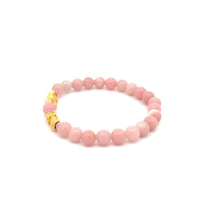 Load image into Gallery viewer, 18K Gold Dragon Pixiu Double Piyao Lucky Charm Bracelet Gemstones Pink Opal 6mm - Rafant