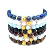 Load image into Gallery viewer, 18K Solid Gold Coin Ball Natural 5-6mm Gemstones Stretch Bracelets