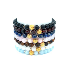 Load image into Gallery viewer, 18K Solid Gold Coin Ball Natural 5-6mm Gemstones Stretch Bracelets