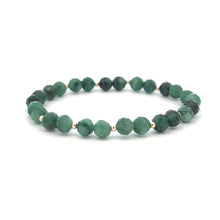 Load image into Gallery viewer, Emerald Micro Faceted  Gemstone Beaded Stretch Bracelet with 14K Gold Accent Beads Handmade Natural Stone Jewelry Size 6.5 inches - Rafant
