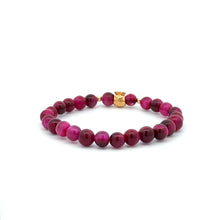 Load image into Gallery viewer, 18K Gold Money Bag Lucky Charm Beads Bracelet Gemstones Pink Tiger's Eye 6-6.5mm - Rafant