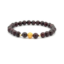 Load image into Gallery viewer, 18K Gold Money Ball Lucky Charm Beads Bracelet Gemstones Garnet 6mm - Rafant