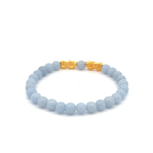 Load image into Gallery viewer, 18K Gold Dragon Pixiu Double Piyao Lucky Charm Bracelet Gemstones Angelite 6mm - Rafant
