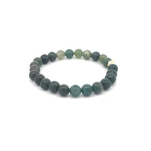 Load image into Gallery viewer, Natural Moss Agate 6mm Stretchable Bracelet 18k Gold Bead Charm - Rafant