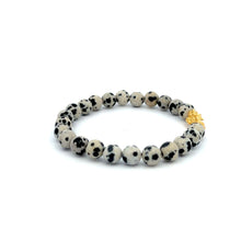 Load image into Gallery viewer, 18K Gold Dragon Pixiu Piyao Lucky Charm Bracelet Gemstones Dalmatian Jasper 6mm - Rafant