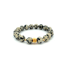 Load image into Gallery viewer, 18K Gold Money Bag Lucky Charm Beads Bracelet Gemstones Dalmatian Jasper 8mm - Rafant