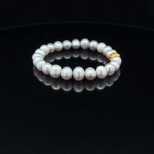 Load image into Gallery viewer, 18K Gold Money Ball Lucky Bracelet Gemstones Freshwater Light Grey Pearl - Rafant