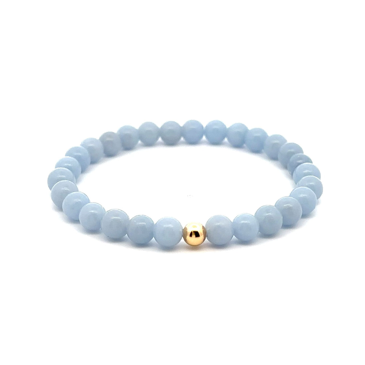 Natural Angelite Gemstones 6mm Stretchable Bracelet 18k Gold Bead Charm - Rafant