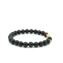 Load image into Gallery viewer, 18K Gold Dragon Pixiu Piyao Lucky Charm Beads Bracelet Gemstones Onyx 6mm - Rafant