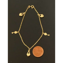 Load image into Gallery viewer, 18K Gold Bracelet 7.25 inches with Key Heart Charms 2.03 grams