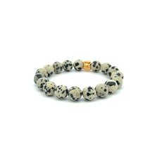 Load image into Gallery viewer, 18K Gold Money Bag Lucky Charm Bracelet Gemstones Dalmatian Jasper 8mm - Rafant