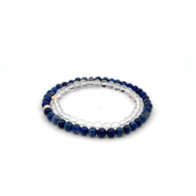 Load image into Gallery viewer, Lapis Lazuli & Clear Quartz Gemstone Stretch Bracelet with 14K Gold Accent Bead Handmade