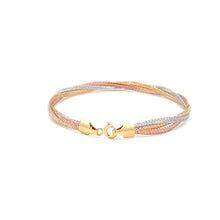 Load image into Gallery viewer, 18K Gold Bracelet Tricolor Soft Mesh Flexible Bangle 6.25 inches 1.8 grams - Rafant