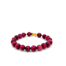 Load image into Gallery viewer, 18K Gold Dragon Pixiu Piyao Lucky Bracelet Beads Gemstone Pink Tiger's Eye 8mm - Rafant