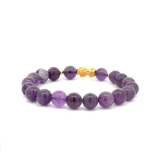 Load image into Gallery viewer, 18K Gold Dragon Pixiu Piyao Lucky Charm Beads Bracelet Gemstones Amethyst 8mm - Rafant