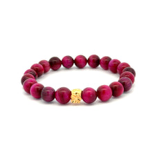 Load image into Gallery viewer, 18K Gold Money Bag Good Luck Charm Bracelet Gemstones Tiger's Eye 8mm - Rafant