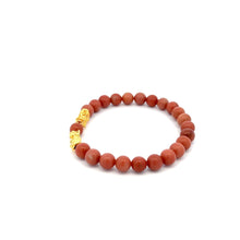 Load image into Gallery viewer, 18K Gold Dragon Pixiu Double Piyao Lucky Charm Bracelet Gemstones Indian Red Jade 6mm - Rafant