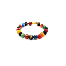 Load image into Gallery viewer, 18K Gold Dragon Pixiu Piyao Lucky Charm Beads Bracelet Gemstones Agate Multicolor 8mm - Rafant