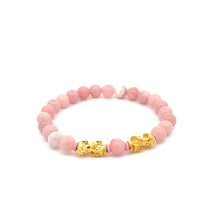 Load image into Gallery viewer, 18K Gold Dragon Pixiu Double Piyao Lucky Charm Bracelet Gemstones Pink Opal 6mm - Rafant