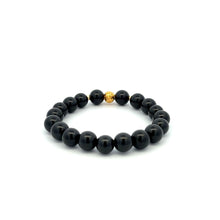 Load image into Gallery viewer, 18K Gold Money Ball Lucky Bracelet Beads Gemstones Black Tourmaline 8mm - Rafant