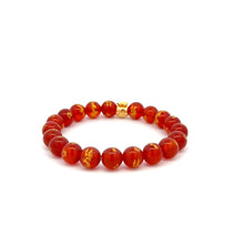 Load image into Gallery viewer, 18K Gold Money Bag Red Agate Gemstones 8mm Lucky Charm Elastic Bracelet - Rafant