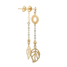 Load image into Gallery viewer, 18K Gold Earrings Dangle Drop Leaf Circle 2.48 grams - Rafant