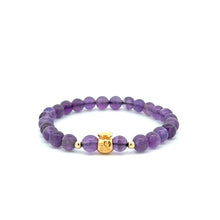 Load image into Gallery viewer, 18K Gold Money Bag Lucky Charm Beads Bracelet Gemstones Amethyst 6mm - Rafant