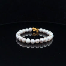 Load image into Gallery viewer, 18K Gold Pixiu Piyao Bracelet Natural Gemstones Freshwater Pearl Light Grey - Rafant