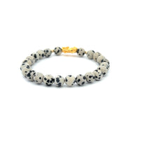 Load image into Gallery viewer, 18K Gold Dragon Pixiu Piyao Lucky Bracelet Beads Gemstone Dalmatian Jasper 6mm - Rafant