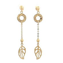 Load image into Gallery viewer, 18K Gold Earrings Dangle Drop Leaf Circle 2.48 grams - Rafant