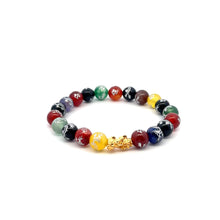 Load image into Gallery viewer, 18K Gold Dragon Pixiu Piyao Lucky Charm Bracelet Gemstones Agate Multicolor 8mm - Rafant