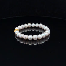 Load image into Gallery viewer, 18K Gold Money Ball Lucky Charm Beads Bracelet Gemstones Freshwater Light Grey Pearl 6mm - Rafant