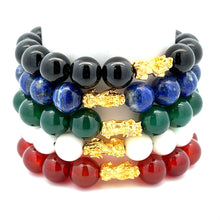 Load image into Gallery viewer, 24K Gold Piyao Pixiu Dragon Lucky Charm Bracelet Natural Gemstones Birthstones Feng Shui 9.5mm - 10mm - Rafant