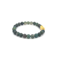 Load image into Gallery viewer, 24K Gold Piyao Pixiu Lucky Charm Bracelet Gemstones Moss Agate 6mm - Rafant