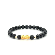Load image into Gallery viewer, 18K Gold Dragon Pixiu Piyao Lucky Charm Bracelet Gemstones Onyx 6mm - Rafant
