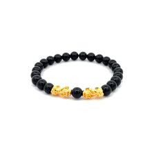 Load image into Gallery viewer, 18K Gold Dragon Pixiu Double Piyao Lucky Charm Bracelet Gemstones Black Tourmaline 6mm - Rafant