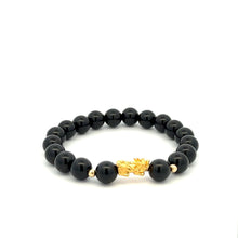 Load image into Gallery viewer, 18K Gold Dragon Pixiu Piyao Lucky Charm Bead Bracelet Gemstone Black Onyx 8mm - Rafant