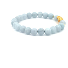 Load image into Gallery viewer, 18K Gold Dragon Pixiu Piyao Lucky Charm Beads Bracelet Gemstones Aquamarine 6mm - Rafant