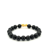 Load image into Gallery viewer, 18K Gold Dragon Pixiu Piyao Lucky Charm Bead Bracelet Gemstone Black Onyx 8mm - Rafant