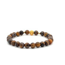 Load image into Gallery viewer, 18K Gold Money Ball Lucky Charm Beads Bracelet Gemstones Tiger's Eye 6mm - Rafant