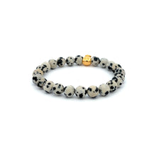 Load image into Gallery viewer, 18K Gold Money Bag Lucky Charm Bracelet Gemstones Dalmatian Jasper 6mm - Rafant