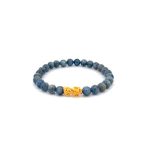 Load image into Gallery viewer, 18K Gold Dragon Pixiu Piyao Lucky Charm Bracelet Gemstones Kyanite 6mm - Rafant