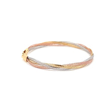 Load image into Gallery viewer, 18K Gold Bracelet Tricolor Soft Mesh Flexible Bangle 6.25 inches 1.8 grams - Rafant
