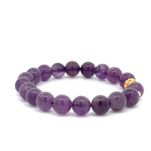 Load image into Gallery viewer, 18K Gold Money Ball Lucky Charm Beads Bracelet Gemstones Amethyst 8mm - Rafant