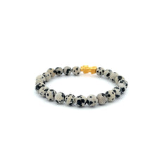 Load image into Gallery viewer, 18K Gold Dragon Pixiu Piyao Lucky Charm Bracelet Gemstones Dalmatian Jasper 6mm - Rafant