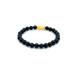 Load image into Gallery viewer, 24K Gold Piyao Pixiu Lucky Charm Bracelet Gemstones Black Onyx 6mm - Rafant