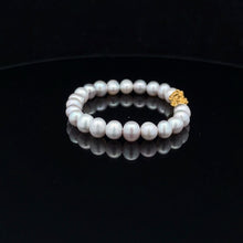 Load image into Gallery viewer, 24K Gold Piyao Pixiu Lucky Charm Bracelet Gemstone Natural Freshwater Pearl Light Grey 6mm - Rafant