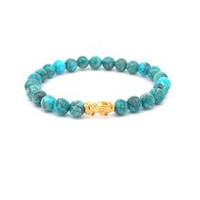 Load image into Gallery viewer, 18K Gold Pixiu Piyao Bracelet Natural Gemstones Turquoise 6mm Elastic Bracelet - Rafant